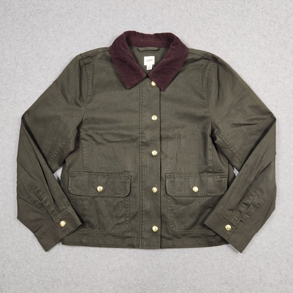 J.CREW Jackets & Blazers - J Crew Field Jacket Womens Small Green Treated Cotton Corduroy Collar Snap